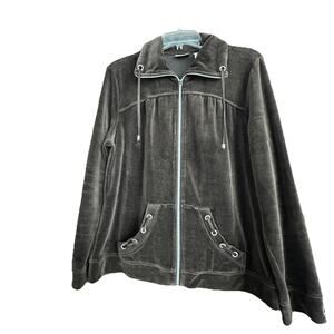 Zenergy Chico's Jacket Women 's sz 2 Medium Velour Brown Embellished Full Zip